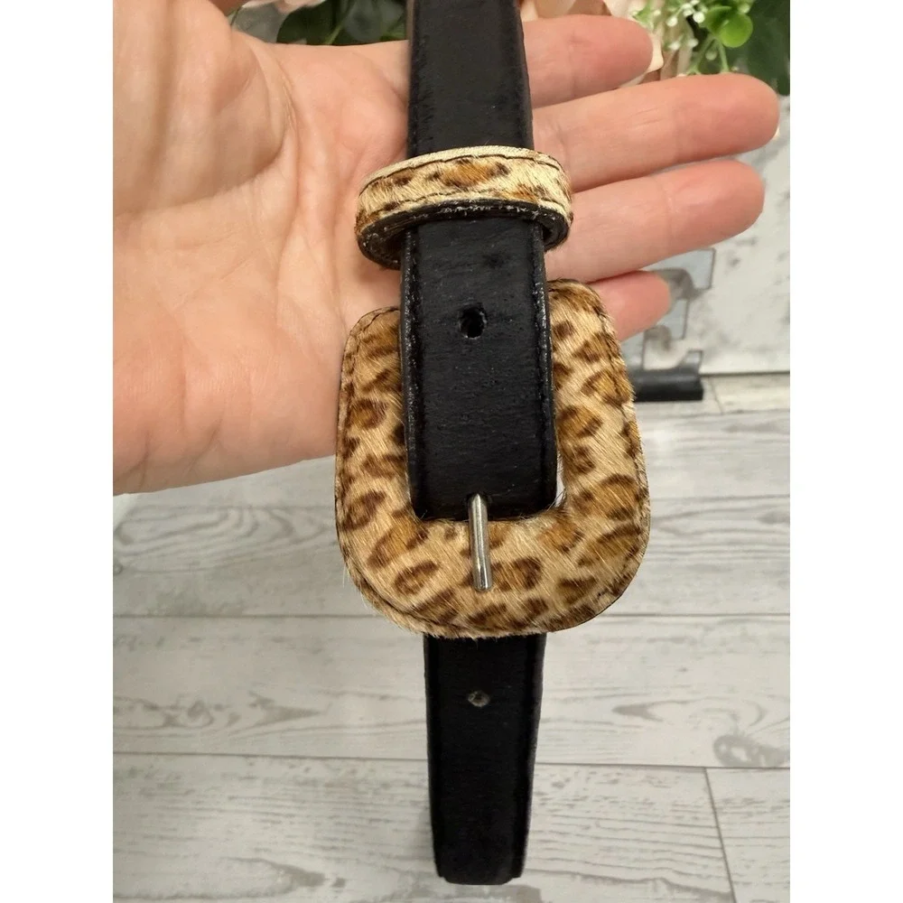 Amiee Lynn Hair On Suede Genuine Leather Animal Print Belt Black Size Medium EUC